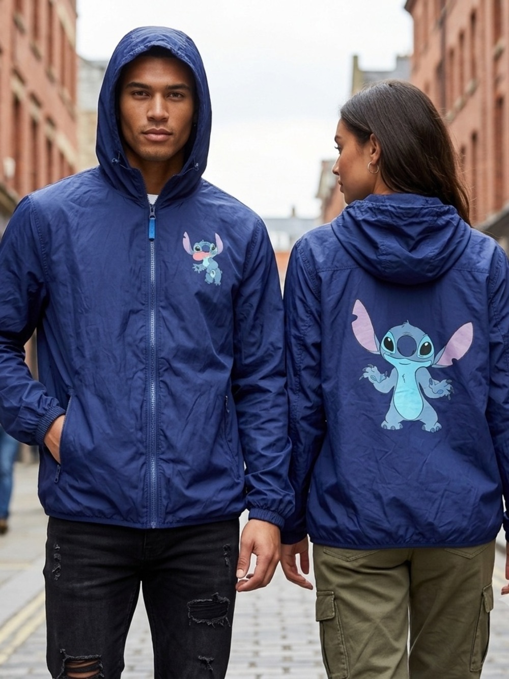 Disney Parks Stitch Blue Hooded Rain Jacket Light Cartoon Unisex Women’s 2X